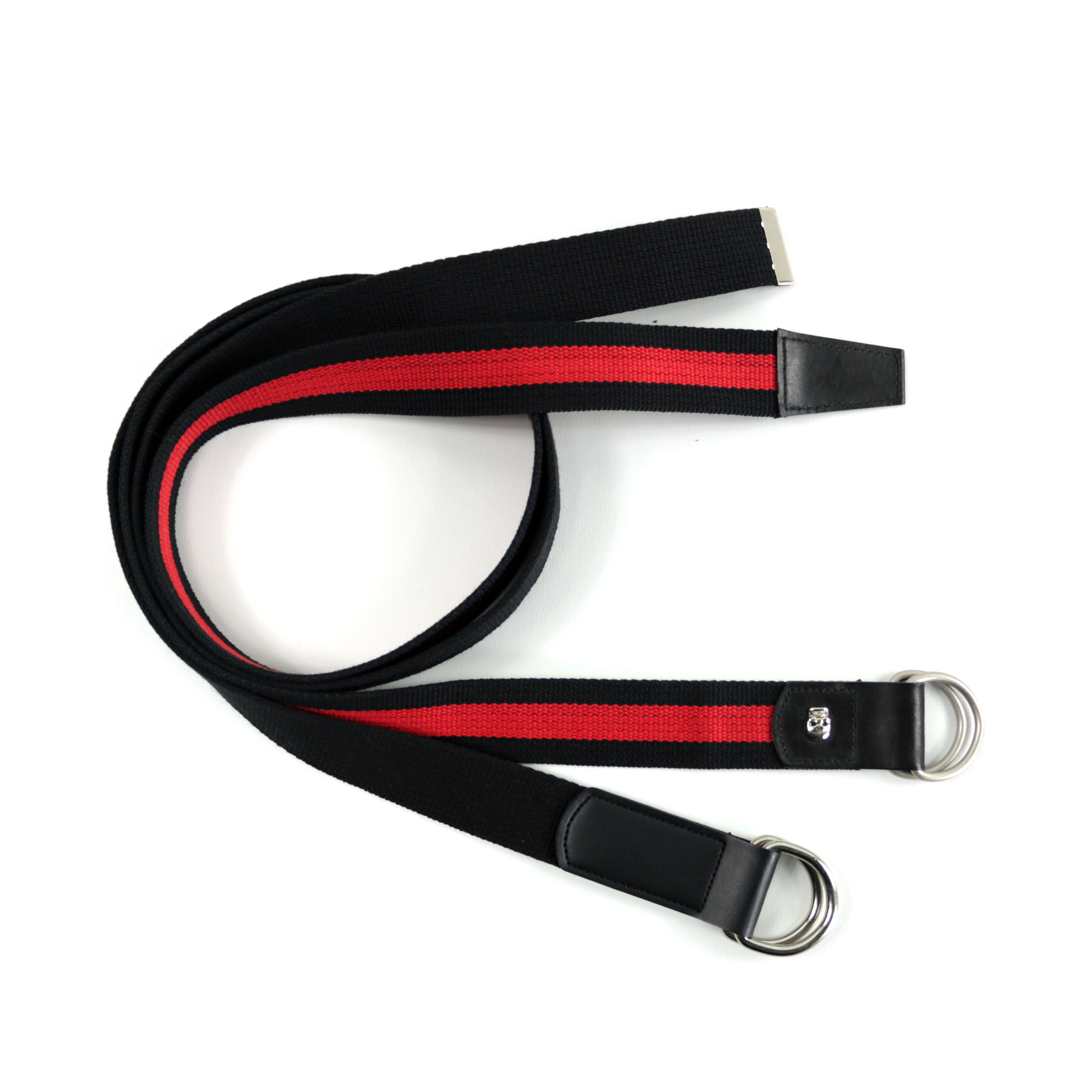 黑紅雙色織帶D環腰帶，運動休閒風格